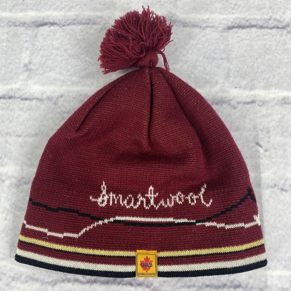 Smartwool Unisex Merino Wool Beanie‎ Hat Canada Alpine Ski Logo Tassel Pom Rare